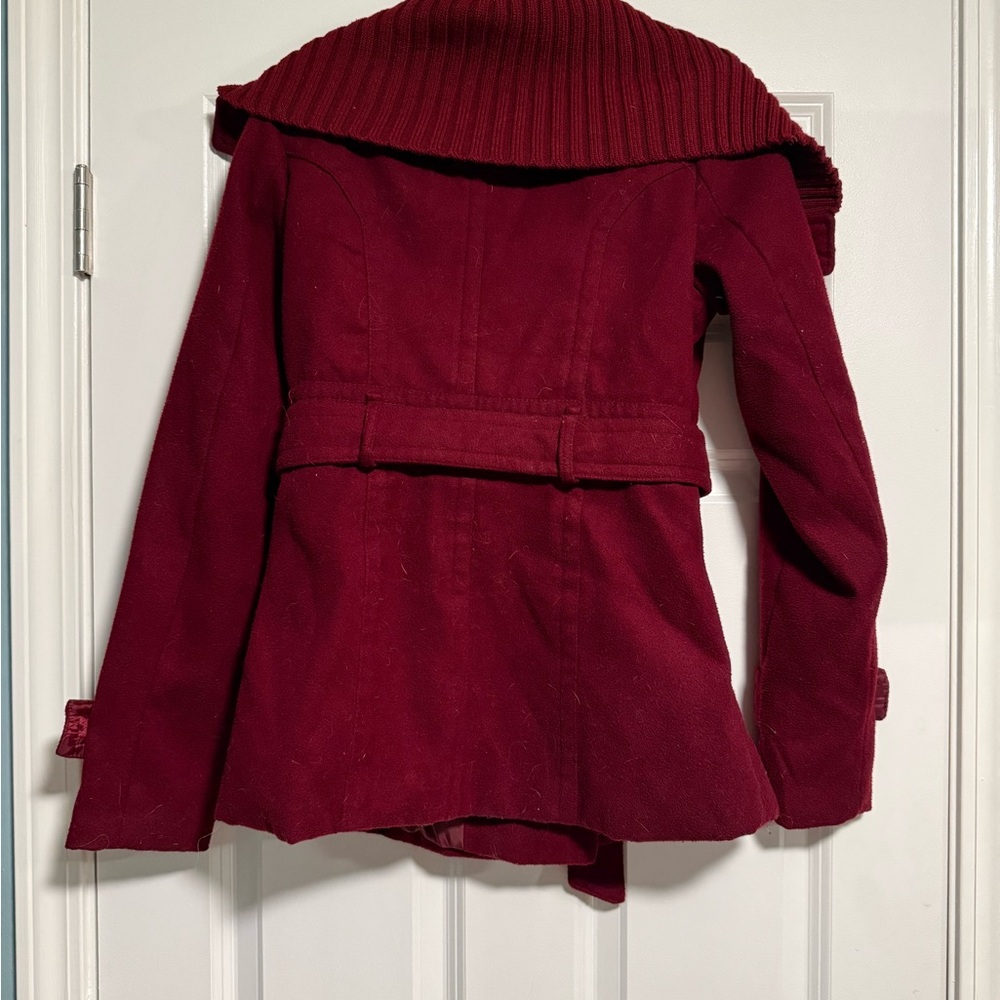 Rue21 Women's Burgundy Belted Pea Coat - Picture 3 of 3